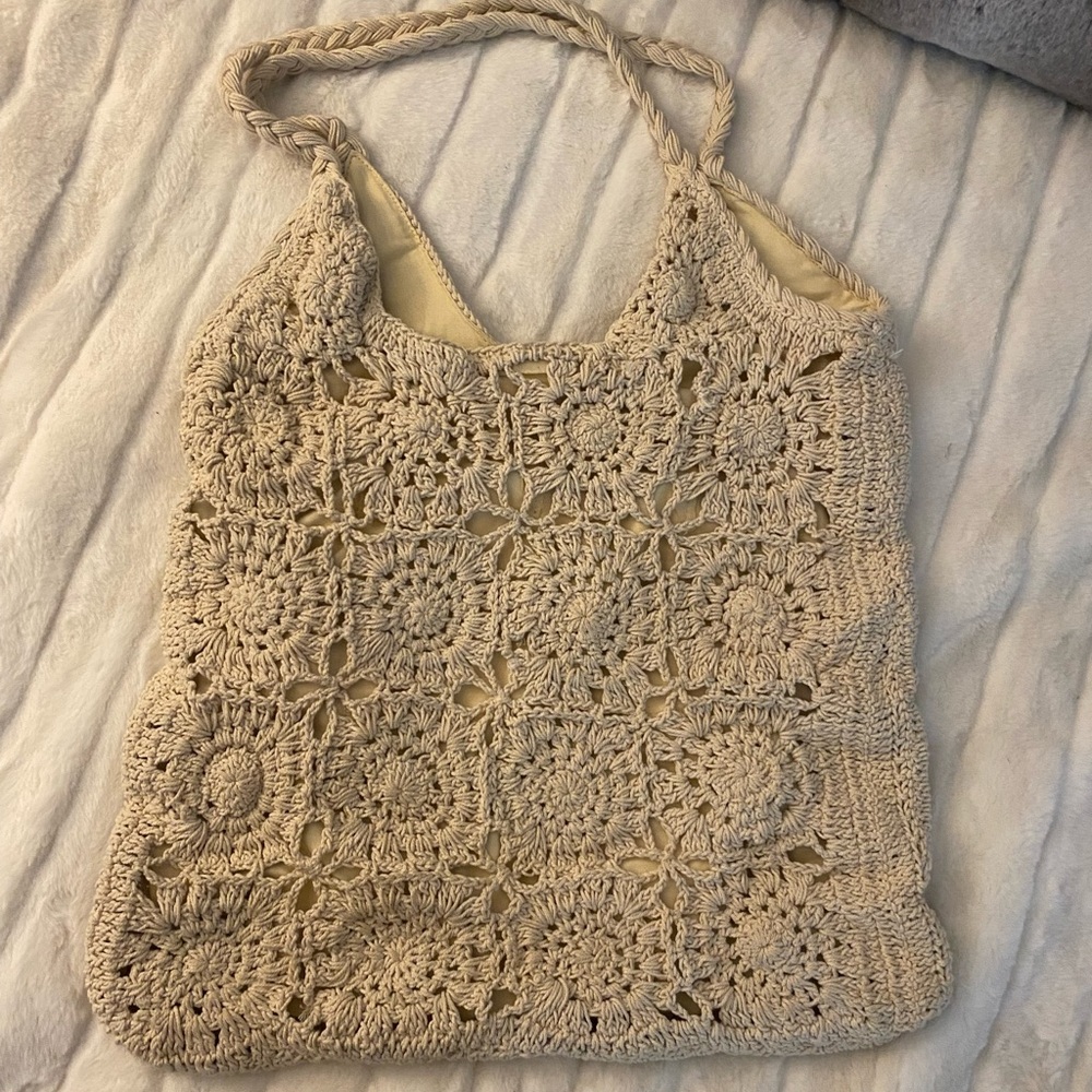 Handcrafted Crochet Tote Bag - Cream